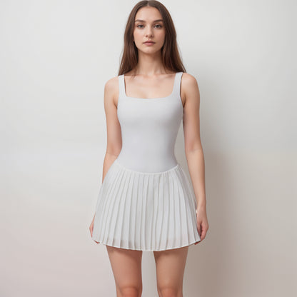 Anna-Kaci Women's Sleeveless Athletic Dress with Built-In Shorts Pleated Wrap Skirt and Stretch Fabric with Side Pocket