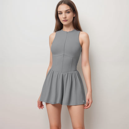 Anna-Kaci Women's High Neck Sleeveless Activewear Romper with Flowy Skirt Overlay and Built-In Shorts
