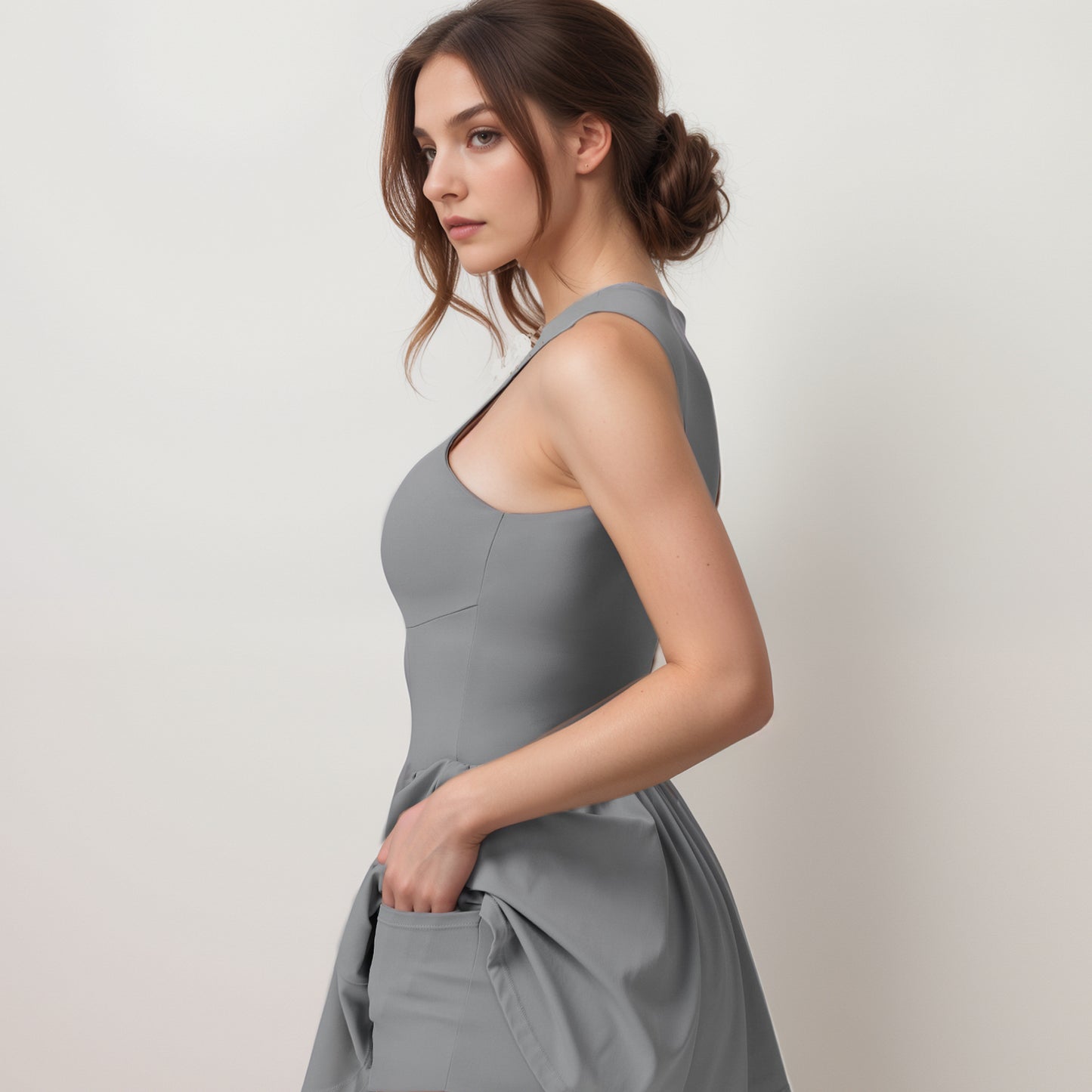 Anna-Kaci Women's High Neck Sleeveless Activewear Romper with Flowy Skirt Overlay and Built-In Shorts