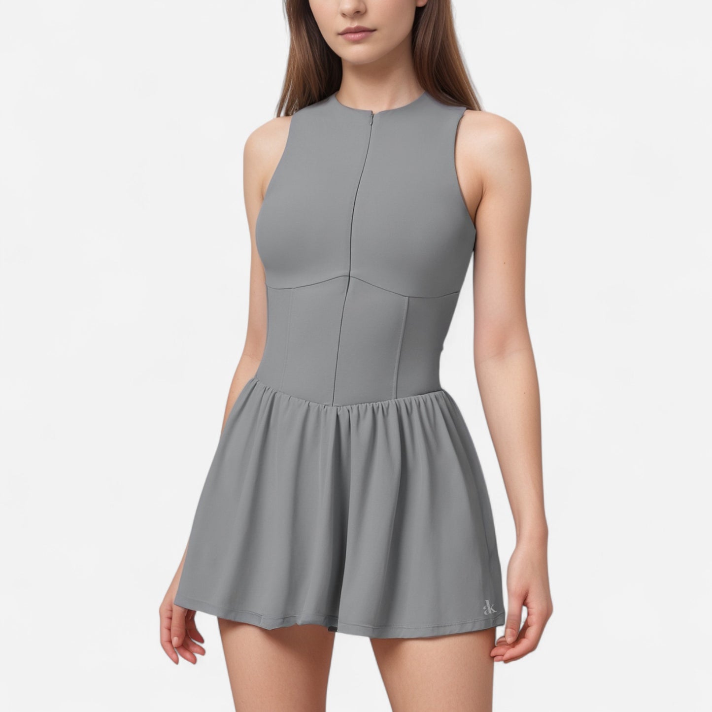Anna-Kaci Women's High Neck Sleeveless Activewear Romper with Flowy Skirt Overlay and Built-In Shorts
