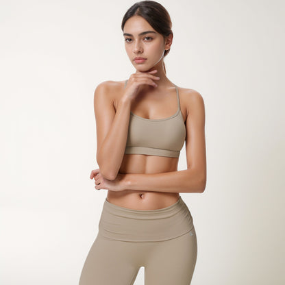 Anna-Kaci Women's Strappy Active Sports Bra with Scoop Neckline Thin Back Straps and Stretch Compression Fabric for Light Support
