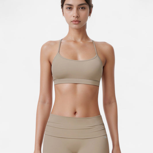 Anna-Kaci Women's Strappy Active Sports Bra with Scoop Neckline Thin Back Straps and Stretch Compression Fabric for Light Support