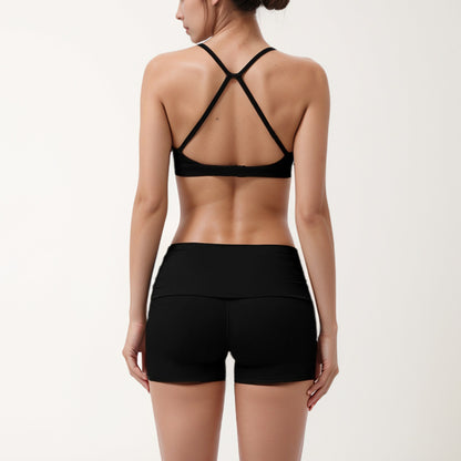 Anna-Kaci Women's Strappy Active Sports Bra with Scoop Neckline Thin Back Straps and Stretch Compression Fabric for Light Support