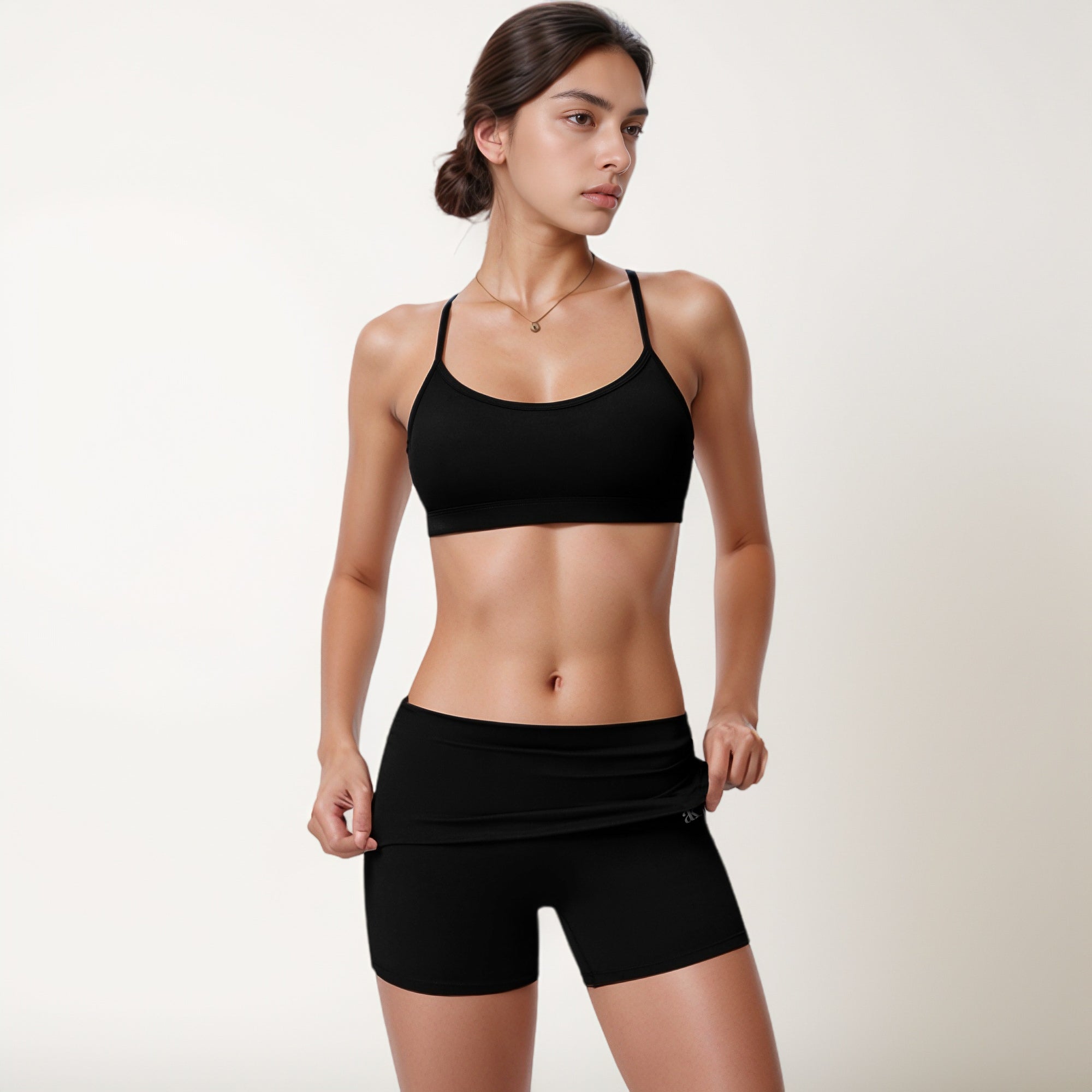 Anna-Kaci Women's Strappy Active Sports Bra with Scoop Neckline Thin Back Straps and Stretch Compression Fabric for Light Support