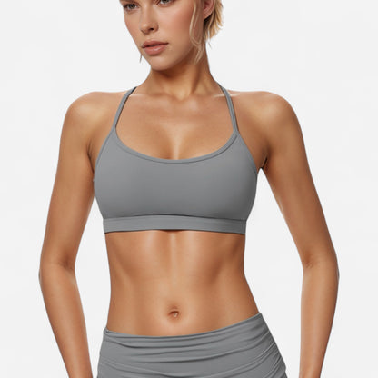 Anna-Kaci Women's Strappy Active Sports Bra with Scoop Neckline Thin Back Straps and Stretch Compression Fabric for Light Support