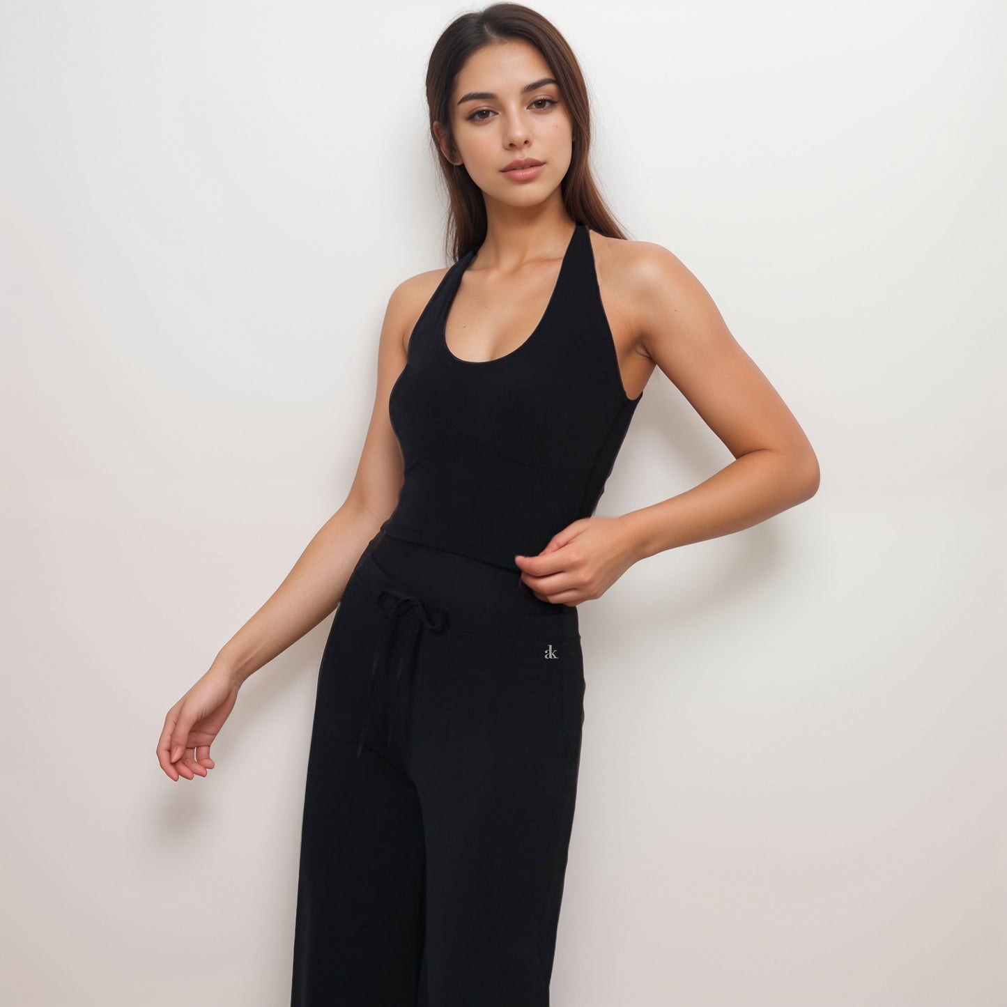 Anna-Kaci Women's Halter Active Tank Top with Scoop Neckline Seamless Stretch Fit and Built-In Light Support Shelf