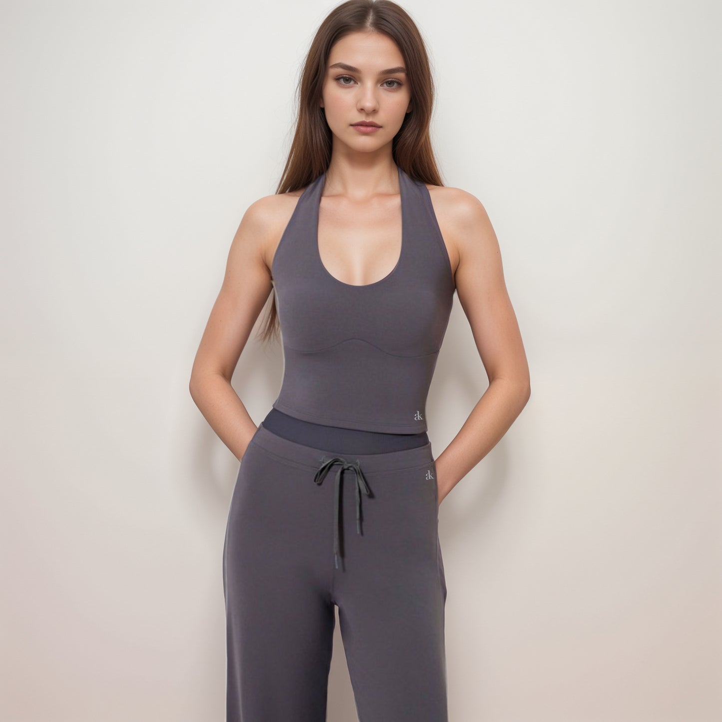 Anna-Kaci Women's Halter Active Tank Top with Scoop Neckline Seamless Stretch Fit and Built-In Light Support Shelf