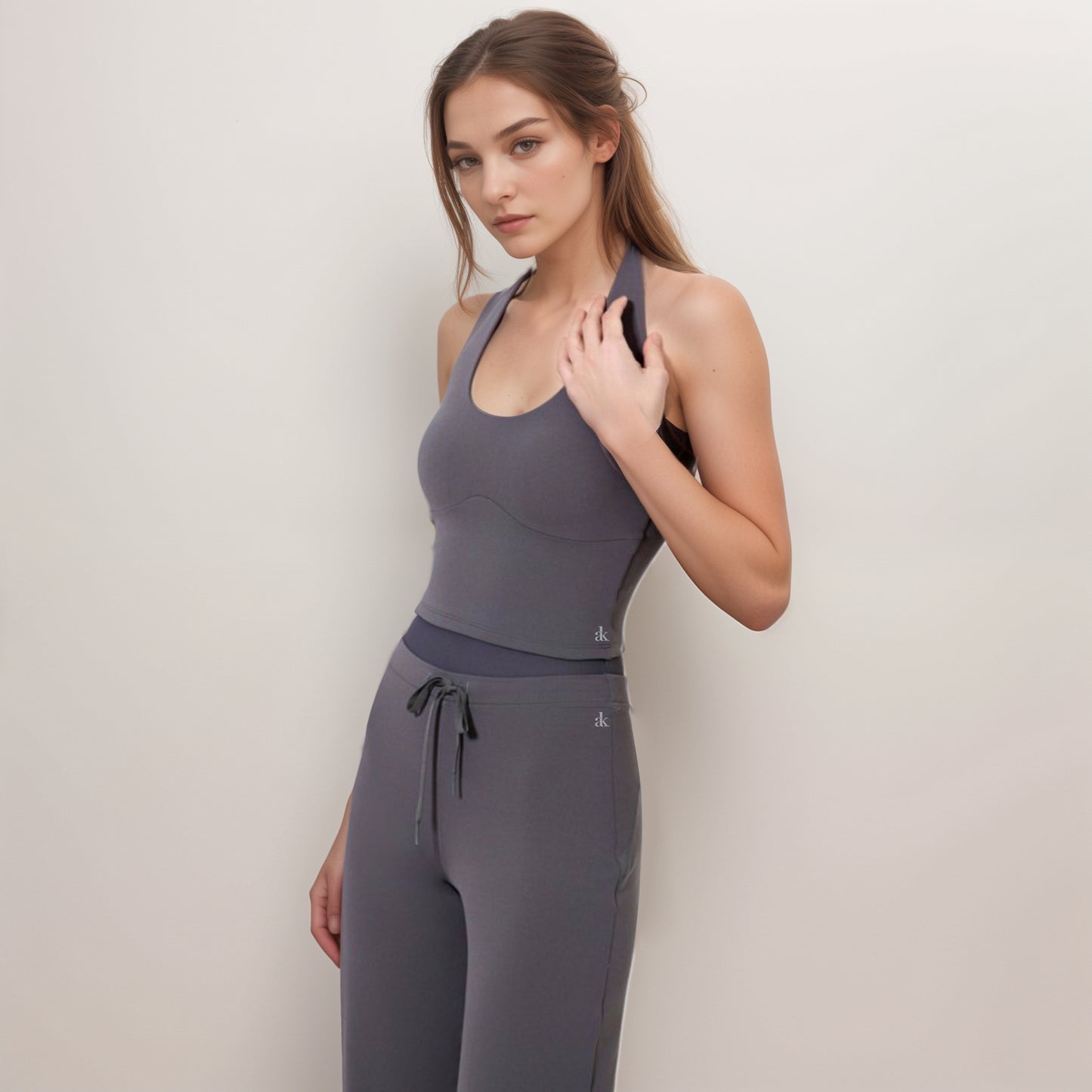 Anna-Kaci Women's Halter Active Tank Top with Scoop Neckline Seamless Stretch Fit and Built-In Light Support Shelf