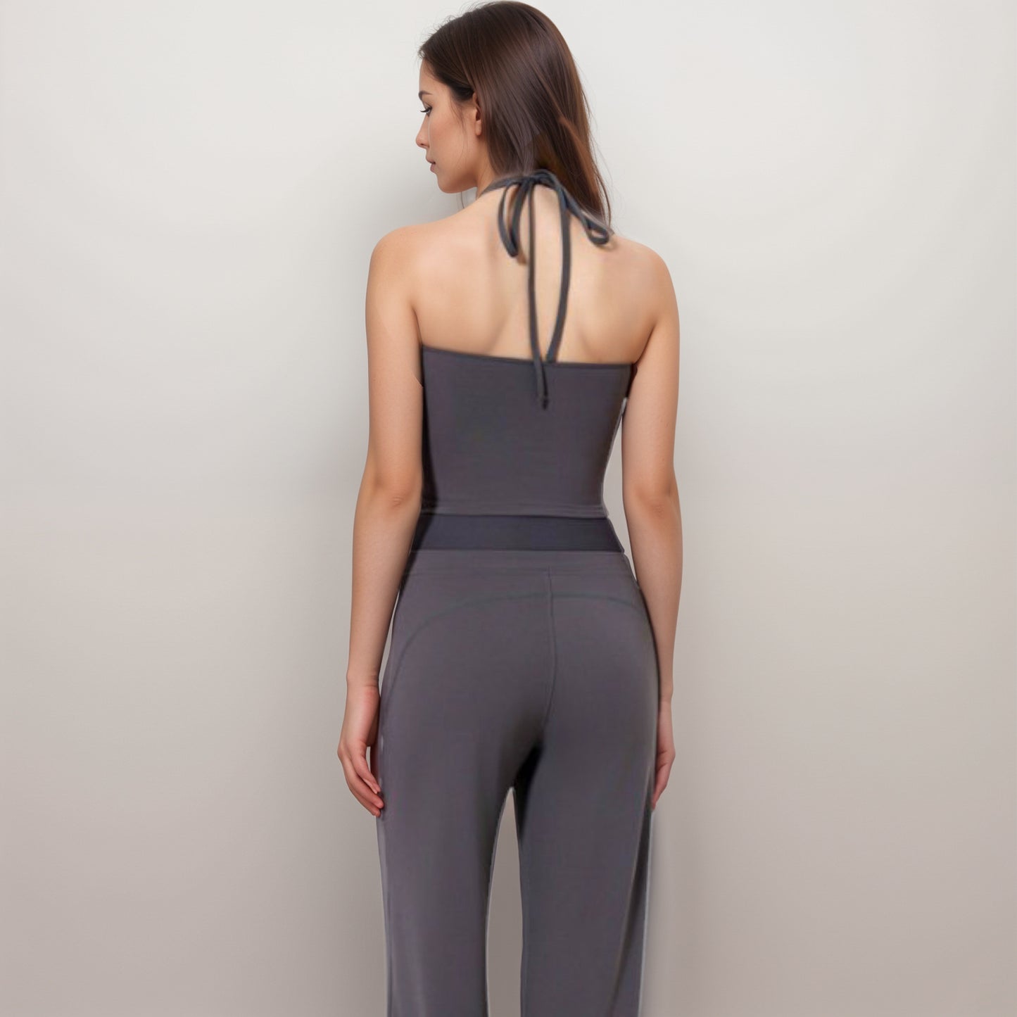 Anna-Kaci Women's Halter Active Tank Top with Scoop Neckline Seamless Stretch Fit and Built-In Light Support Shelf