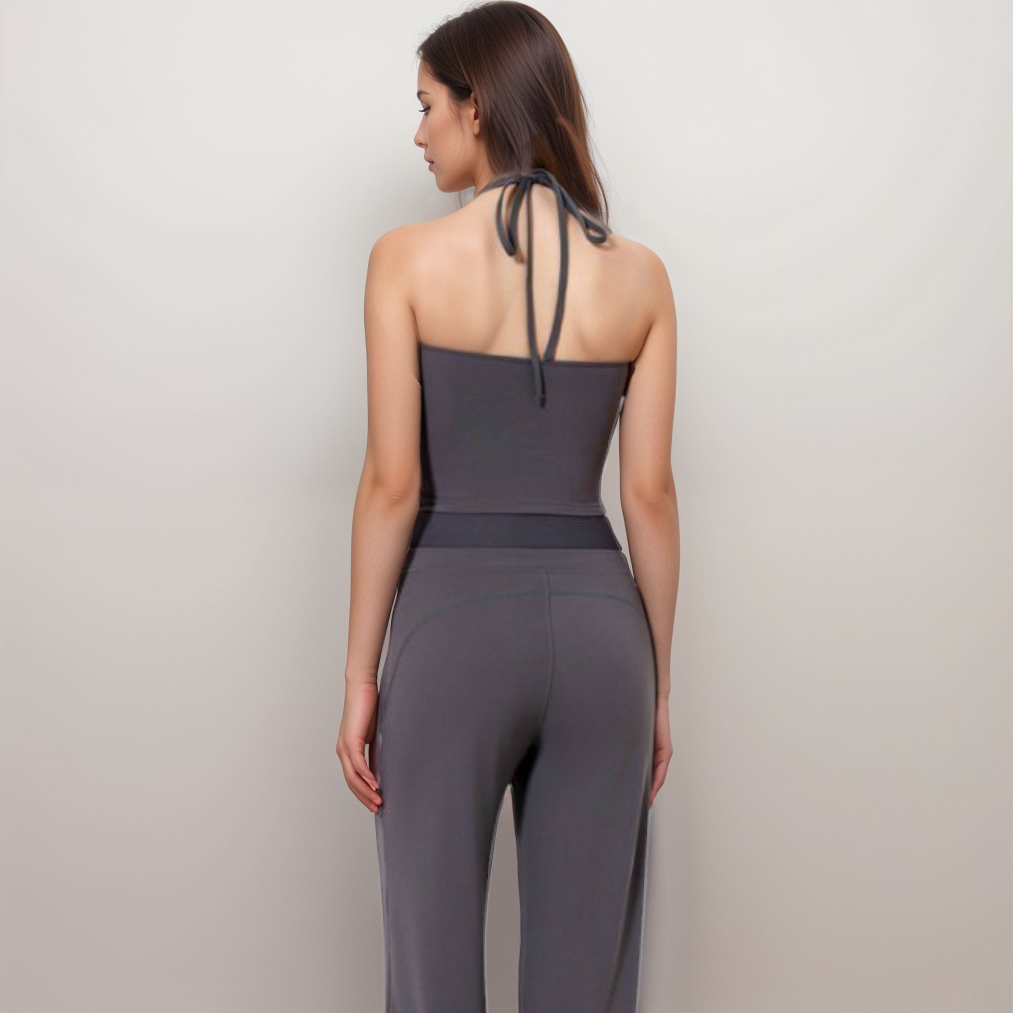 Anna-Kaci Women's Halter Active Tank Top with Scoop Neckline Seamless Stretch Fit and Built-In Light Support Shelf