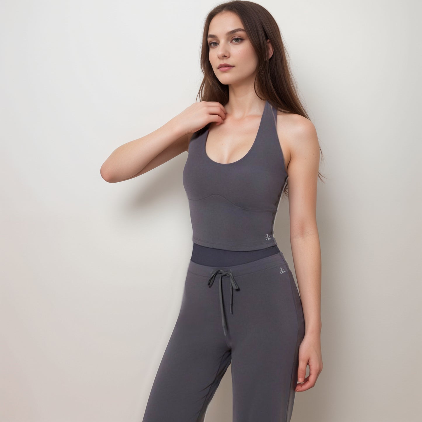 Anna-Kaci Women's Halter Active Tank Top with Scoop Neckline Seamless Stretch Fit and Built-In Light Support Shelf