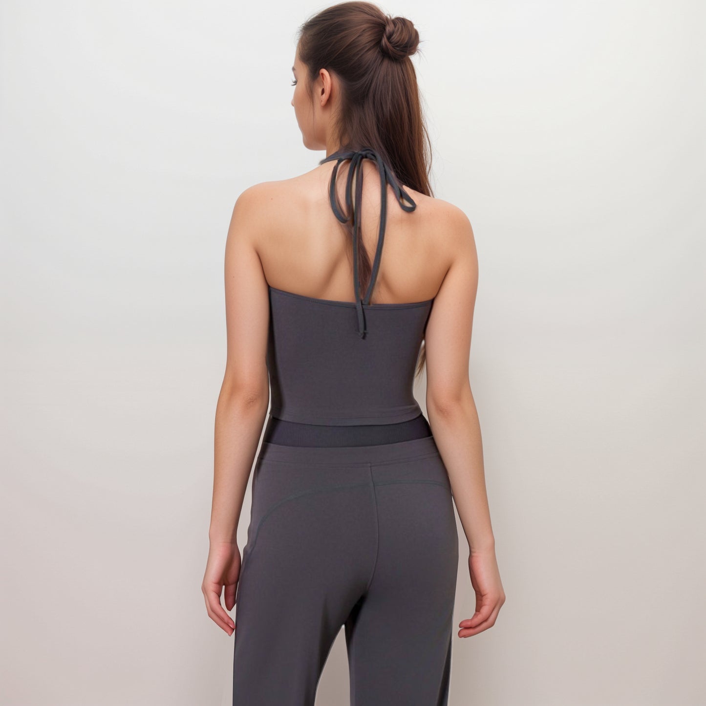 Anna-Kaci Women's Halter Active Tank Top with Scoop Neckline Seamless Stretch Fit and Built-In Light Support Shelf