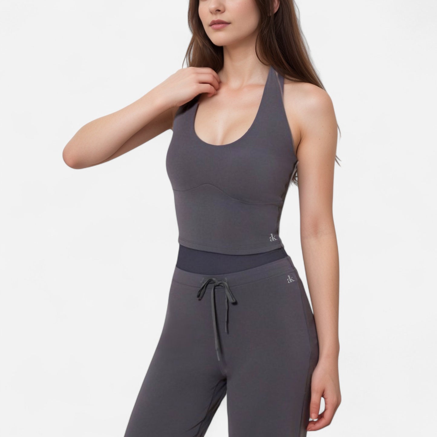 Anna-Kaci Women's Halter Active Tank Top with Scoop Neckline Seamless Stretch Fit and Built-In Light Support Shelf