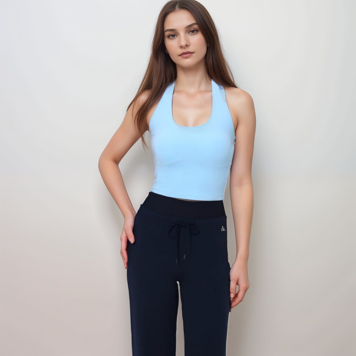 Anna-Kaci Women's Halter Active Tank Top with Scoop Neckline Seamless Stretch Fit and Built-In Light Support Shelf
