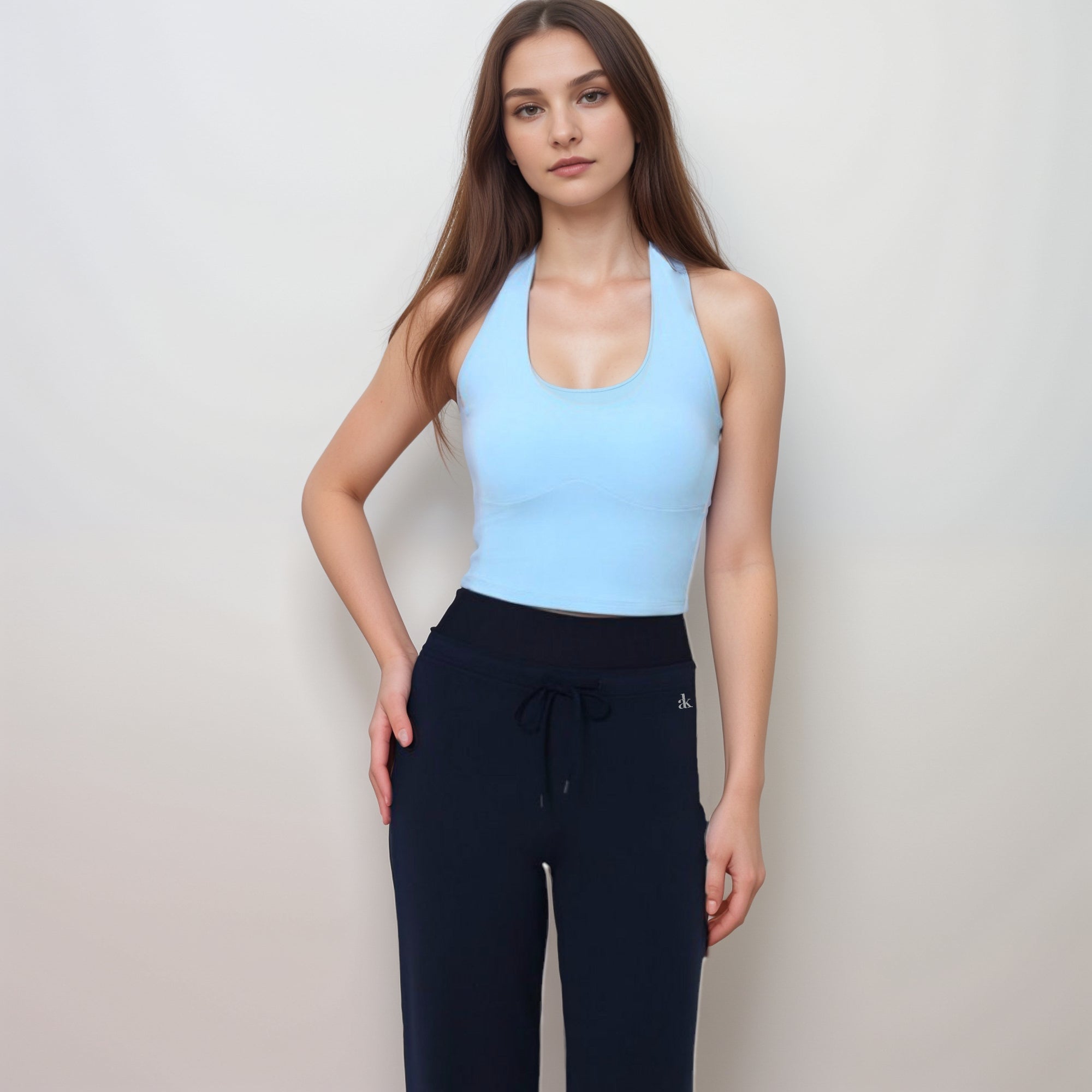 Anna-Kaci Women's Halter Active Tank Top with Scoop Neckline Seamless Stretch Fit and Built-In Light Support Shelf