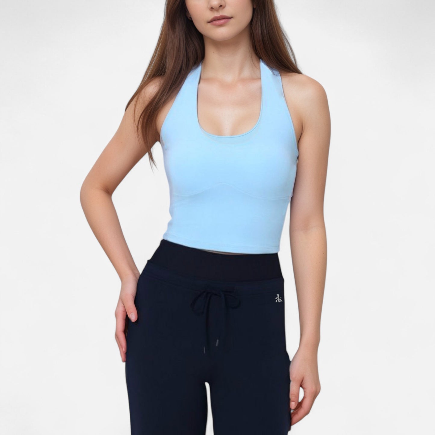 Anna-Kaci Women's Halter Active Tank Top with Scoop Neckline Seamless Stretch Fit and Built-In Light Support Shelf