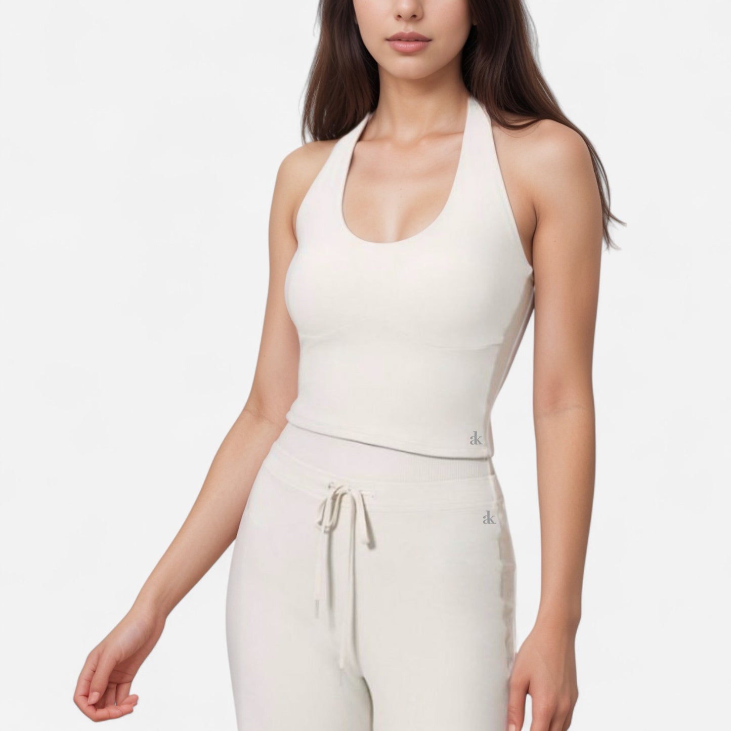 Anna-Kaci Women's Halter Active Tank Top with Scoop Neckline Seamless Stretch Fit and Built-In Light Support Shelf