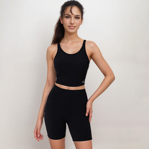 Anna-Kaci Active Women's Scoop Neck Cropped Activewear Tank Top with Wide Straps and Clean Hem Detail