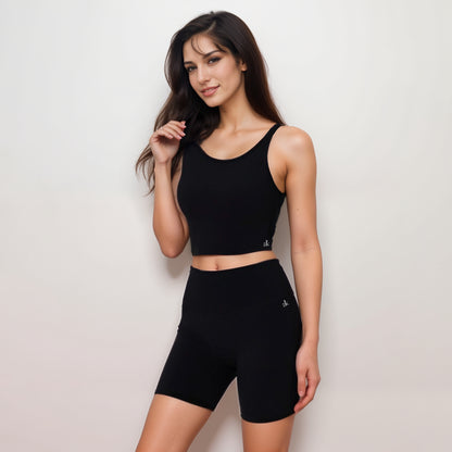 Anna-Kaci Active Women's Scoop Neck Cropped Activewear Tank Top with Wide Straps and Clean Hem Detail