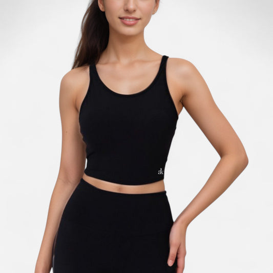 Anna-Kaci Active Women's Scoop Neck Cropped Activewear Tank Top with Wide Straps and Clean Hem Detail
