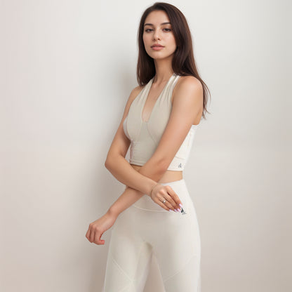 Anna-Kaci Women's Ribbed Halter Crop Tank Top with Deep V Neckline Seam Detailing and Stretch Fabric for Light Support Fit