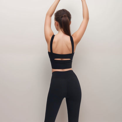 Anna-Kaci Women's Square Neck Active Crop Tank Top with Contour Seams Wide Straps and Sculpting Stretch Performance Fabric