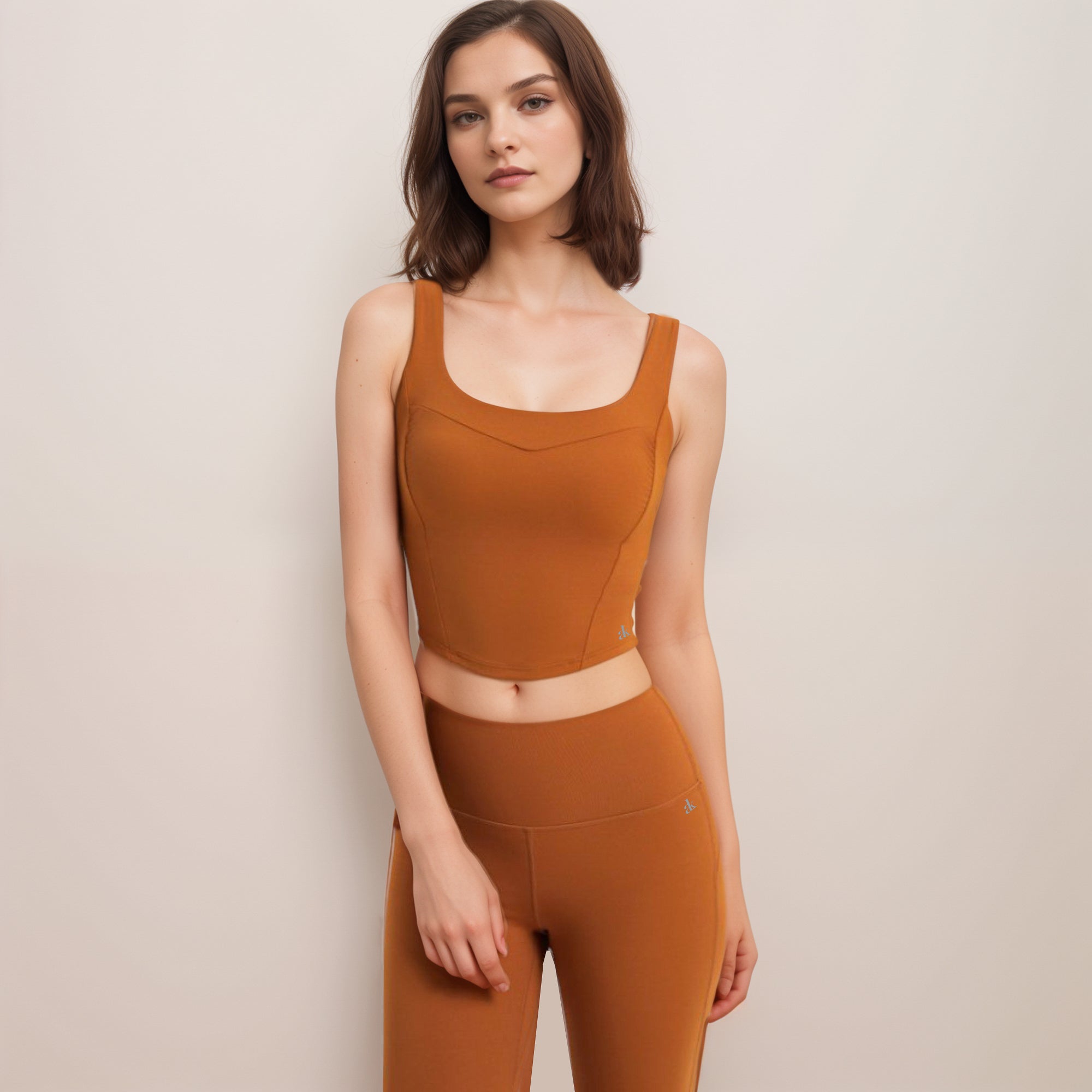 Anna-Kaci Women's Square Neck Active Crop Tank Top with Contour Seams Wide Straps and Sculpting Stretch Performance Fabric