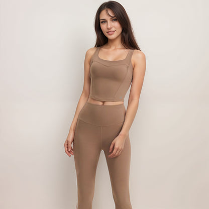 Anna-Kaci Women's Square Neck Active Crop Tank Top with Contour Seams Wide Straps and Sculpting Stretch Performance Fabric