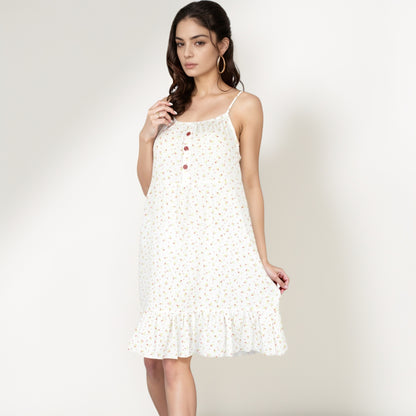 Anna-Kaci Women's Sleeveless Mini Floral Sleepdress with Button Front Detail and Ruffle Hem