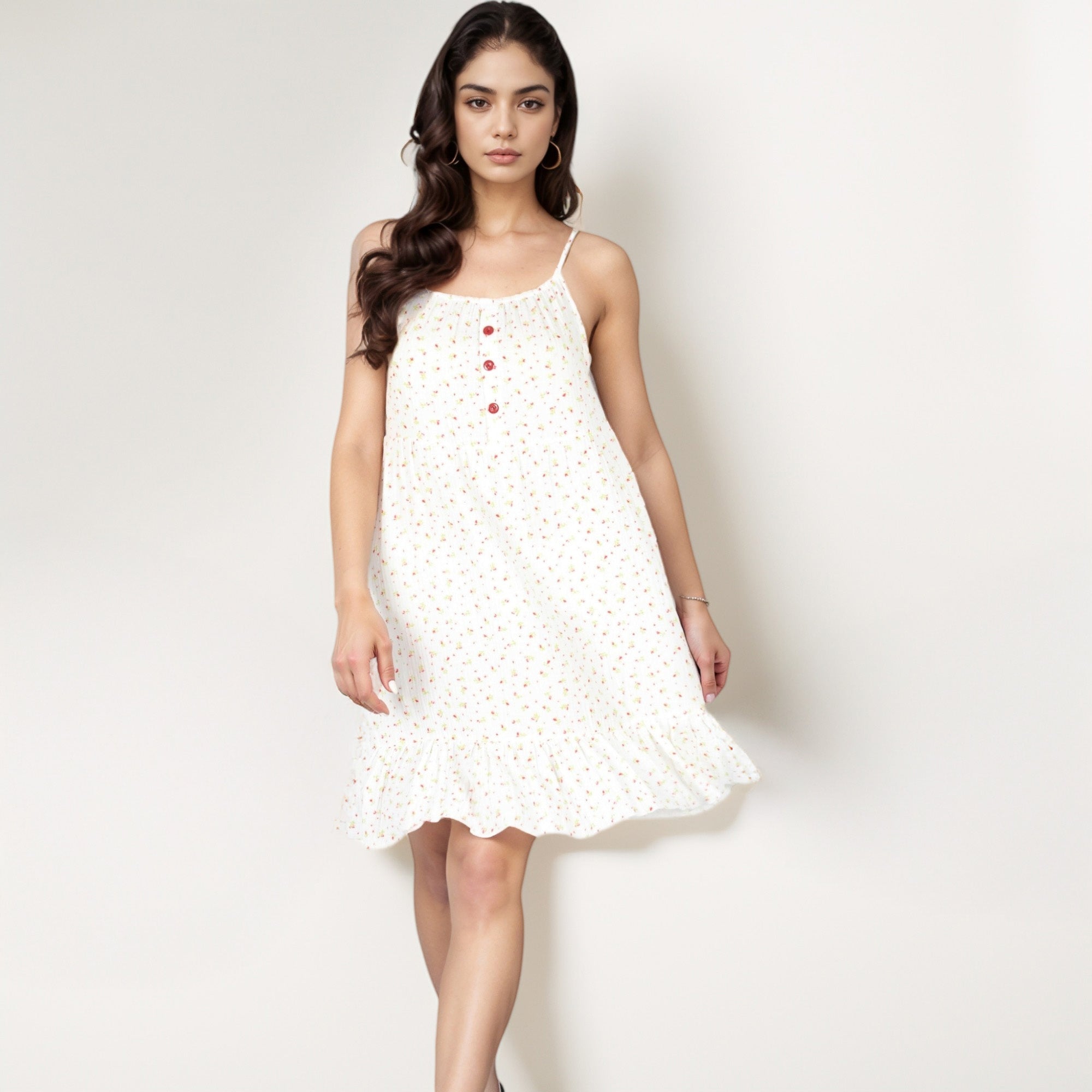 Anna-Kaci Women's Sleeveless Mini Floral Sleepdress with Button Front Detail and Ruffle Hem