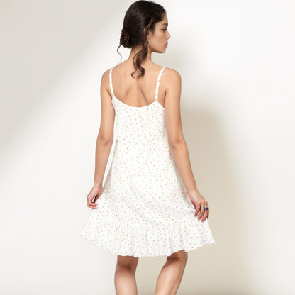 Anna-Kaci Women's Sleeveless Mini Floral Sleepdress with Button Front Detail and Ruffle Hem