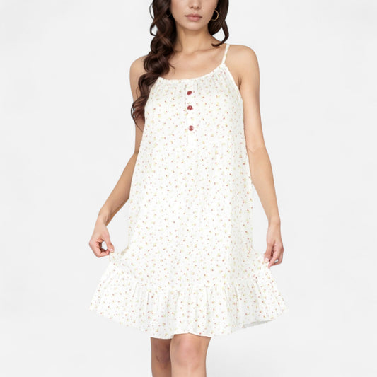 Anna-Kaci Women's Sleeveless Mini Floral Sleepdress with Button Front Detail and Ruffle Hem