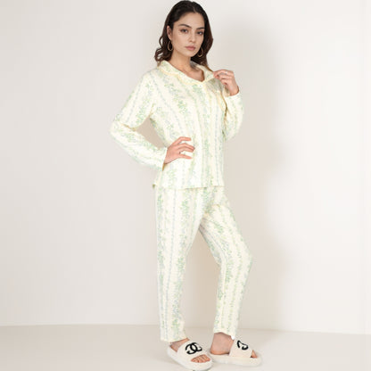 Anna-Kaci Women's Floral Stripe Long Sleeve Pajama Set with Button-Up Top Chest Pocket and Elastic Waist Pants in Lightweight Fabric