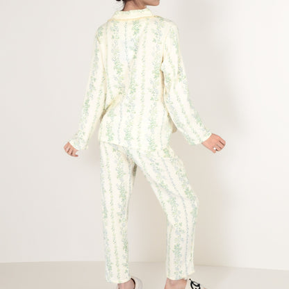 Anna-Kaci Women's Floral Stripe Long Sleeve Pajama Set with Button-Up Top Chest Pocket and Elastic Waist Pants in Lightweight Fabric