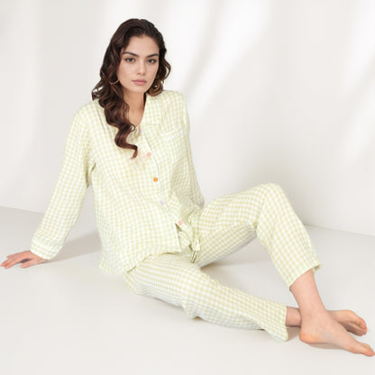 Anna-Kaci Women's Gingham Long Sleeve Pajama Set with Colorful Buttons Chest Pocket and Relaxed Fit Straight Pants
