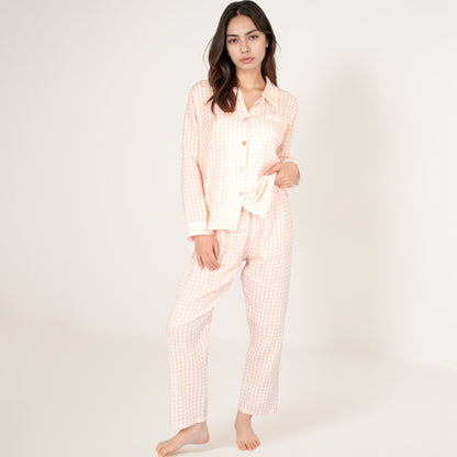 Anna-Kaci Women's Gingham Long Sleeve Pajama Set with Colorful Buttons Chest Pocket and Relaxed Fit Straight Pants