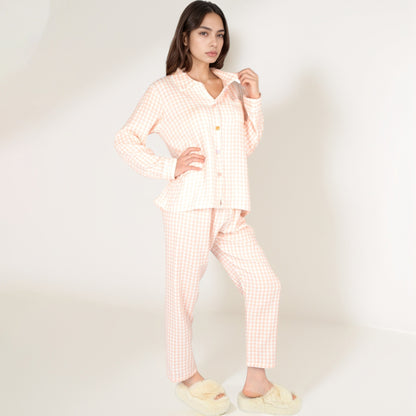 Anna-Kaci Women's Gingham Long Sleeve Pajama Set with Colorful Buttons Chest Pocket and Relaxed Fit Straight Pants