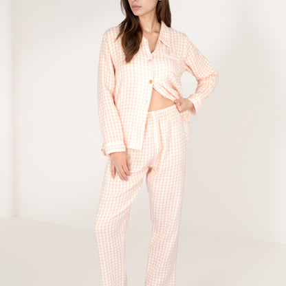 Anna-Kaci Women's Gingham Long Sleeve Pajama Set with Colorful Buttons Chest Pocket and Relaxed Fit Straight Pants