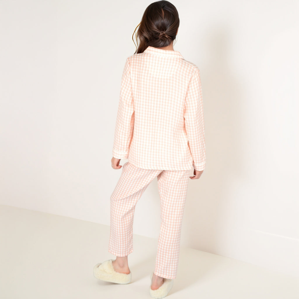 Anna-Kaci Women's Gingham Long Sleeve Pajama Set with Colorful Buttons Chest Pocket and Relaxed Fit Straight Pants