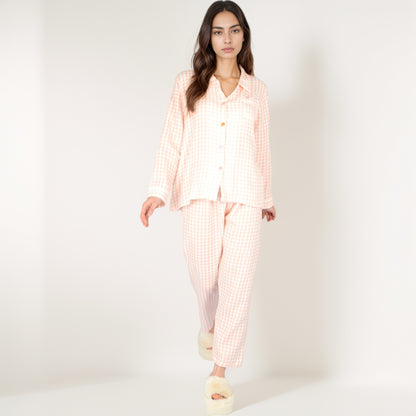 Anna-Kaci Women's Gingham Long Sleeve Pajama Set with Colorful Buttons Chest Pocket and Relaxed Fit Straight Pants