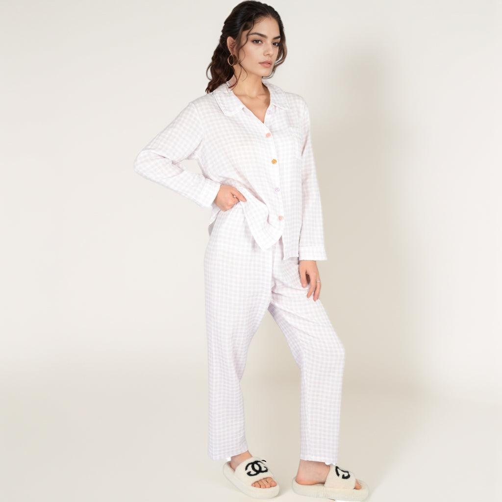 Anna-Kaci Women's Gingham Long Sleeve Pajama Set with Colorful Buttons Chest Pocket and Relaxed Fit Straight Pants