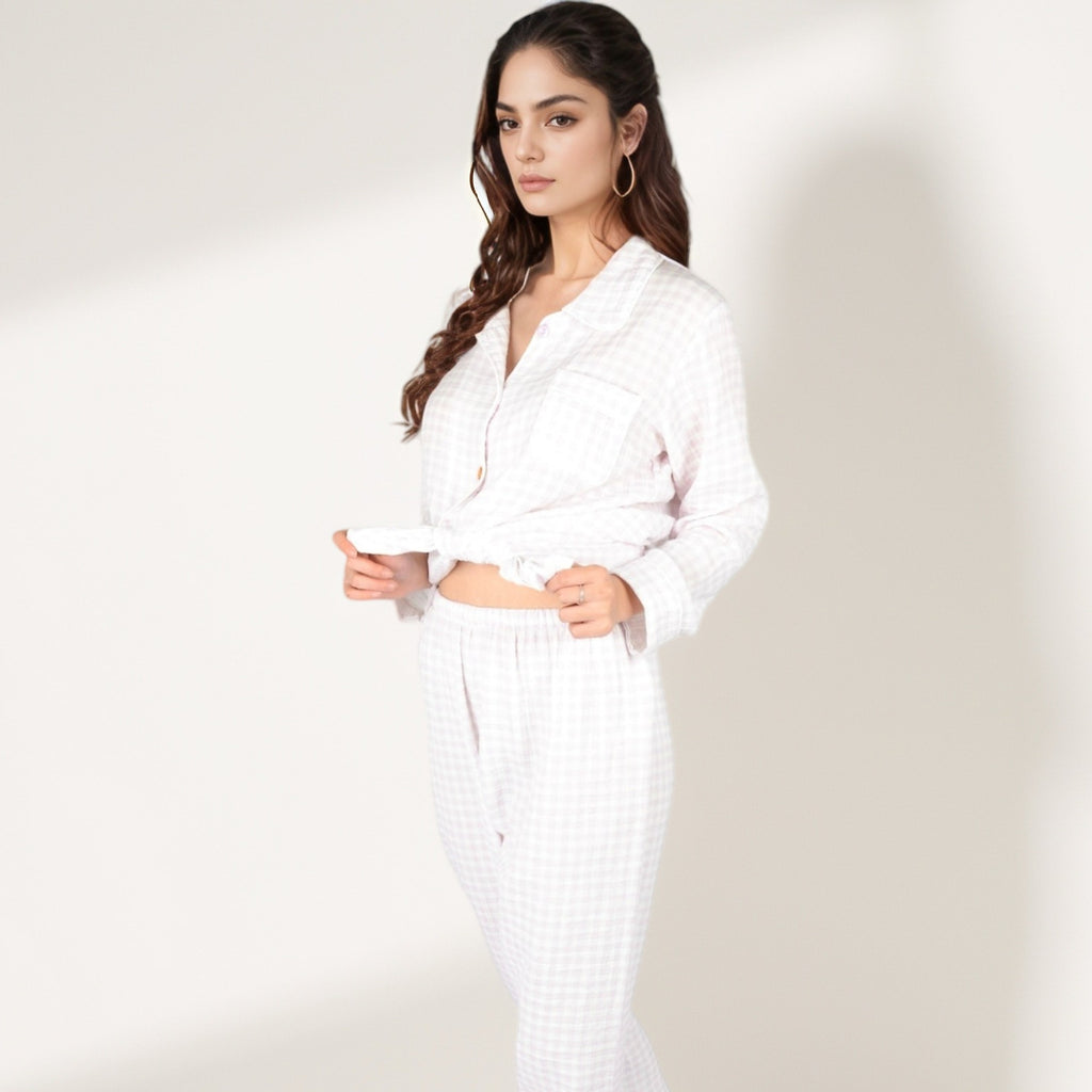 Anna-Kaci Women's Gingham Long Sleeve Pajama Set with Colorful Buttons Chest Pocket and Relaxed Fit Straight Pants