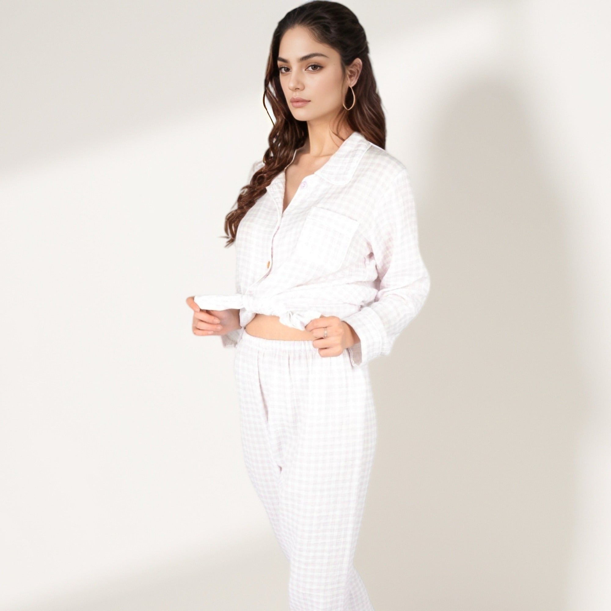 Anna-Kaci Women's Gingham Long Sleeve Pajama Set with Colorful Buttons Chest Pocket and Relaxed Fit Straight Pants