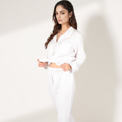 Anna-Kaci Women's Gingham Long Sleeve Pajama Set with Colorful Buttons Chest Pocket and Relaxed Fit Straight Pants