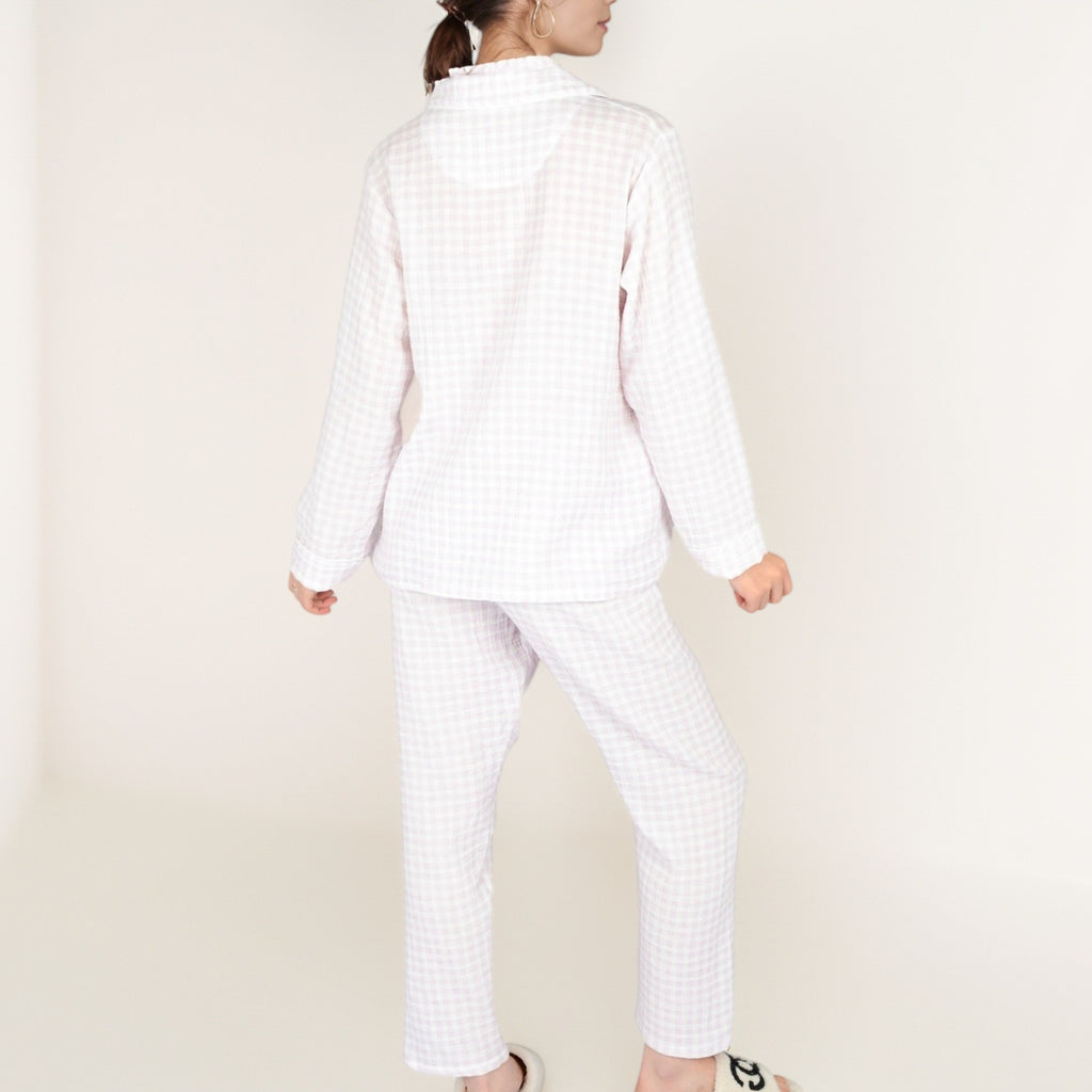 Anna-Kaci Women's Gingham Long Sleeve Pajama Set with Colorful Buttons Chest Pocket and Relaxed Fit Straight Pants