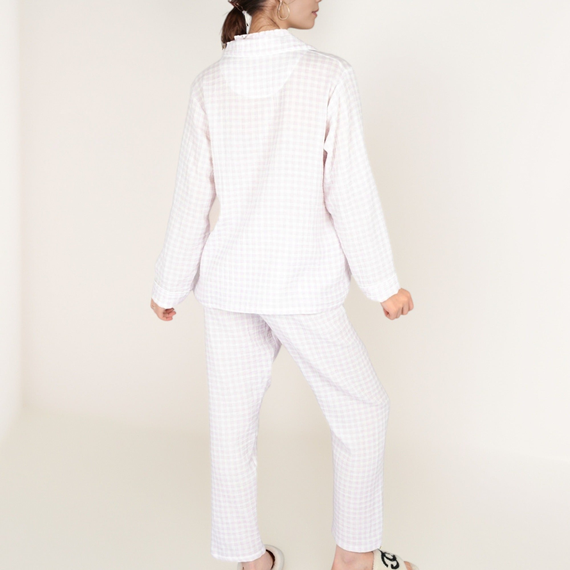 Anna-Kaci Women's Gingham Long Sleeve Pajama Set with Colorful Buttons Chest Pocket and Relaxed Fit Straight Pants