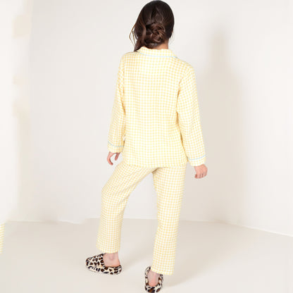 Anna-Kaci Women's Gingham Long Sleeve Pajama Set with Colorful Buttons Chest Pocket and Relaxed Fit Straight Pants