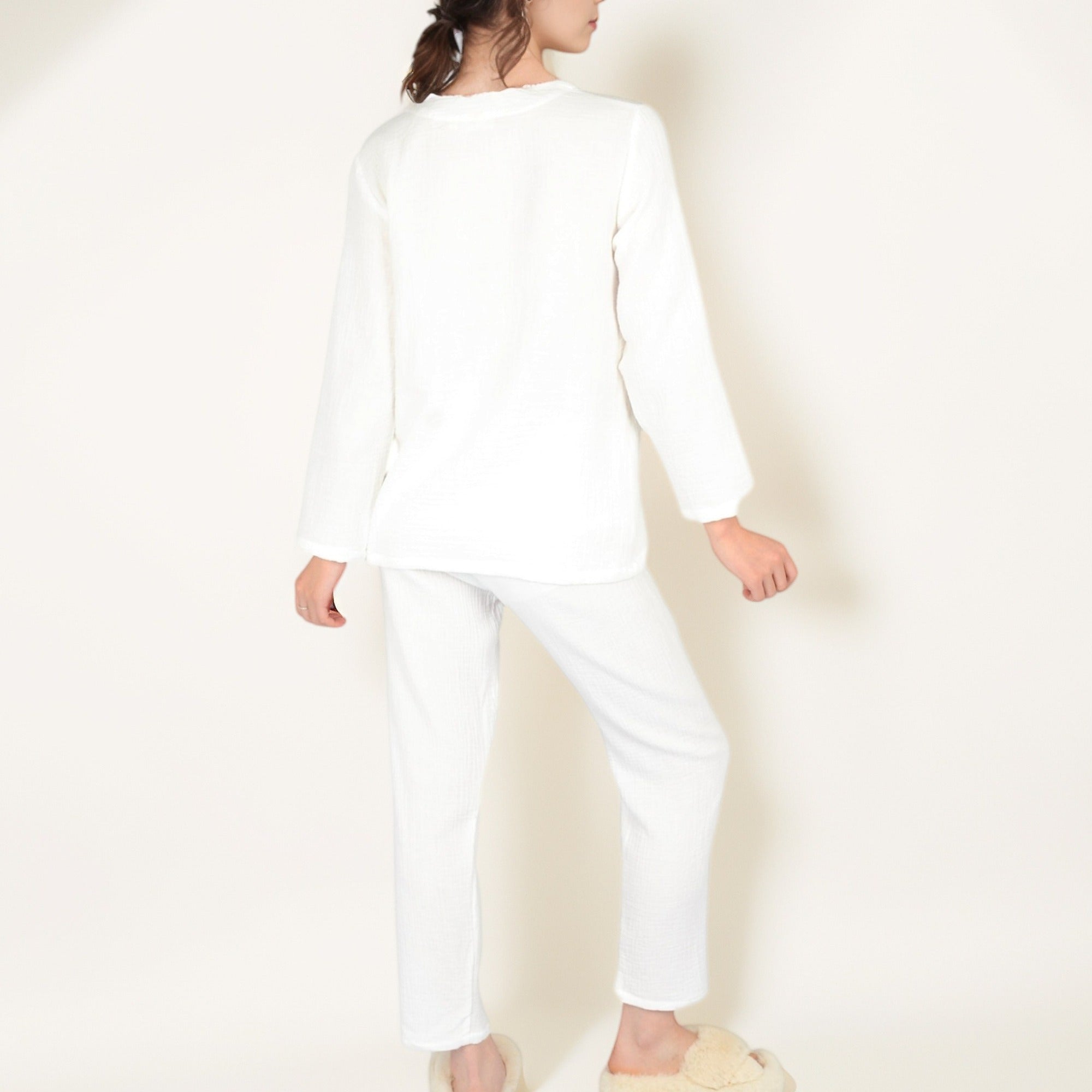 Anna-Kaci Women's Cherry Embroidered Long Sleeve Pajama Set with Button Front Top and Lightweight Relaxed Fit Pants
