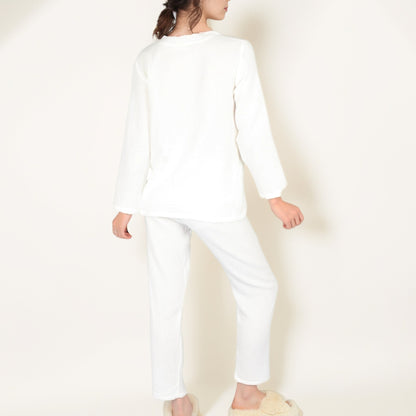 Anna-Kaci Women's Cherry Embroidered Long Sleeve Pajama Set with Button Front Top and Lightweight Relaxed Fit Pants