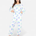 Anna-Kaci Women's Blue Fruit Print Long Sleeve Pajama Set with Elastic Cuffs and Relaxed Fit Pullover Top